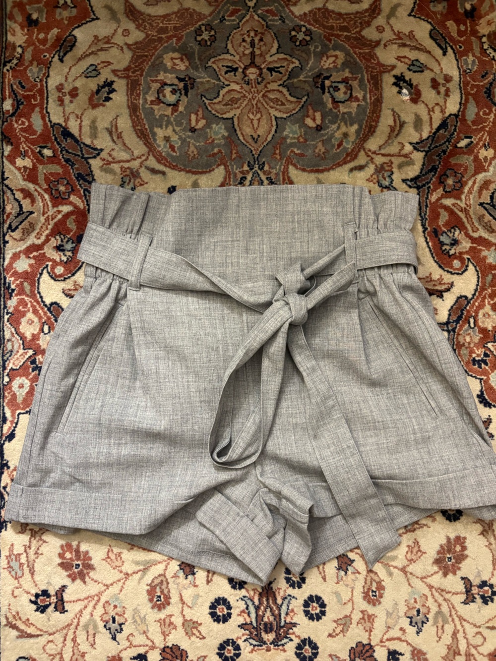New Grey High Waist Paperbag Shorts